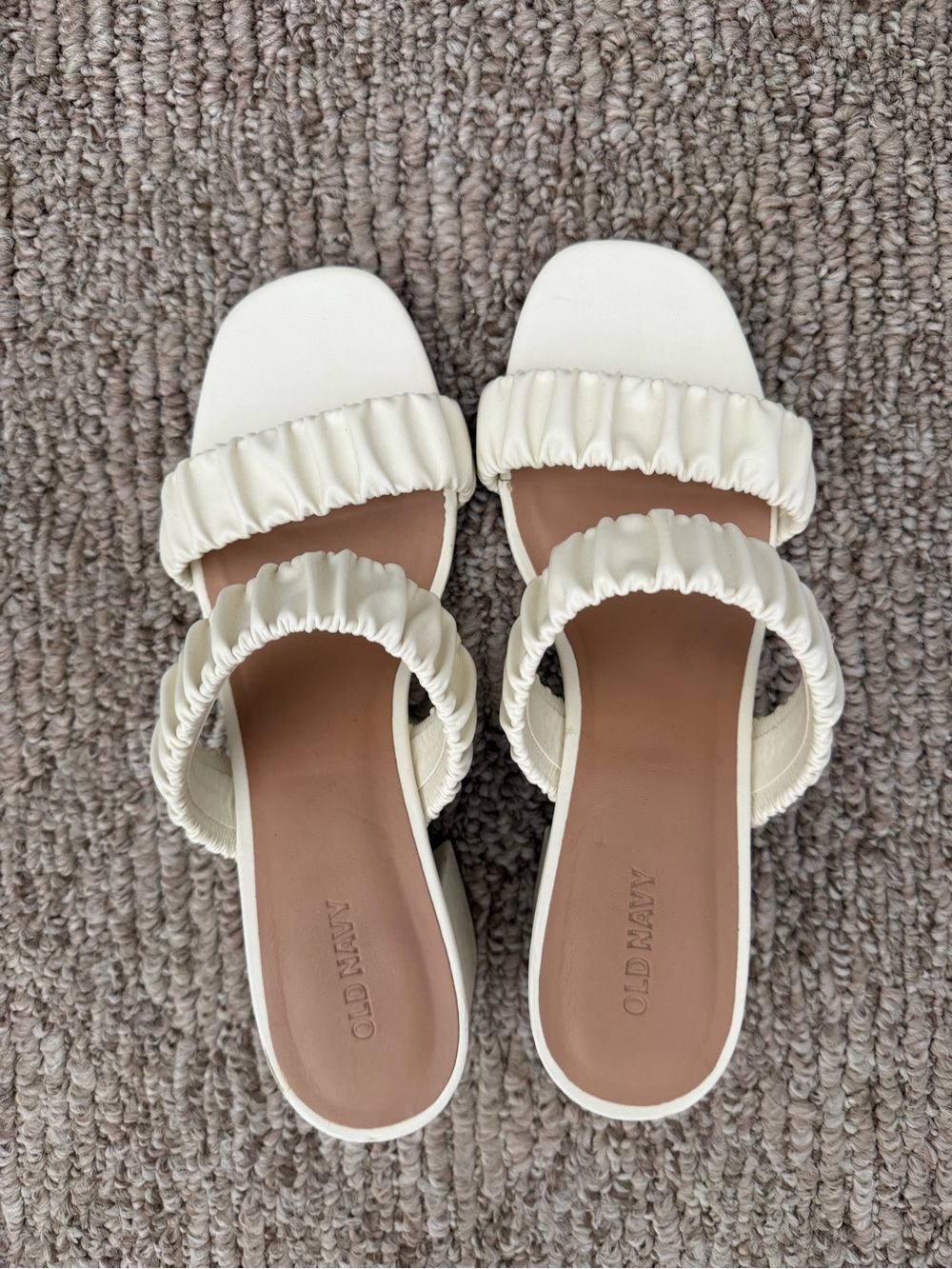 Old Navy Cream Ruched Double-Strap Slide Sandals